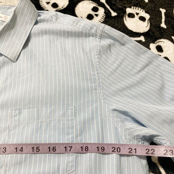 CALVIN KLEIN Men's blue vertical striped button-down shirt ~ LARGE button-down - Picture 6 of 12